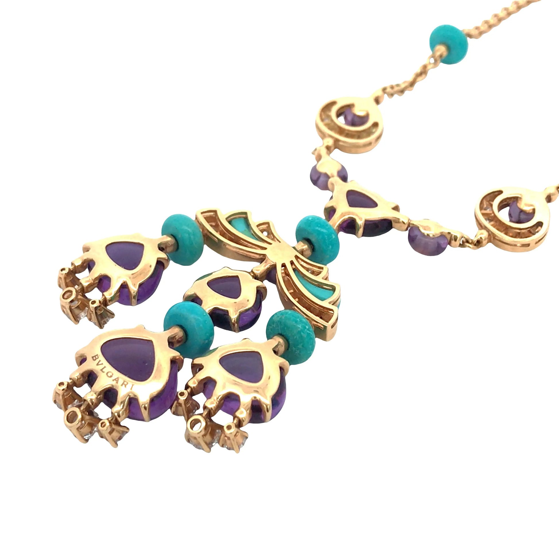 Bvlgari, 18K Gold Amethyst Turquoise Diamond Necklace Bvlgari
