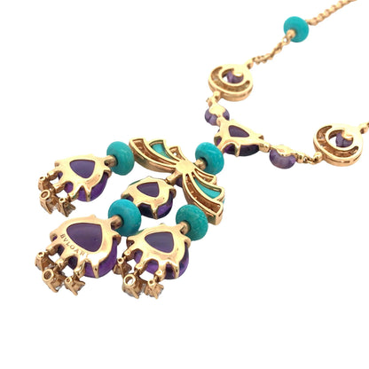 Bvlgari, 18K Gold Amethyst Turquoise Diamond Necklace Bvlgari