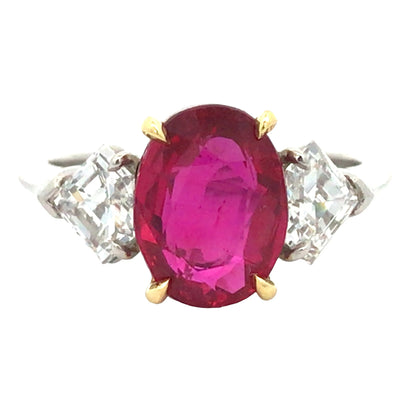 Platinum 18K Gold 3.09ct Mozambique no-heat Ruby Diamond Ring, AGL Lueur Jewelry