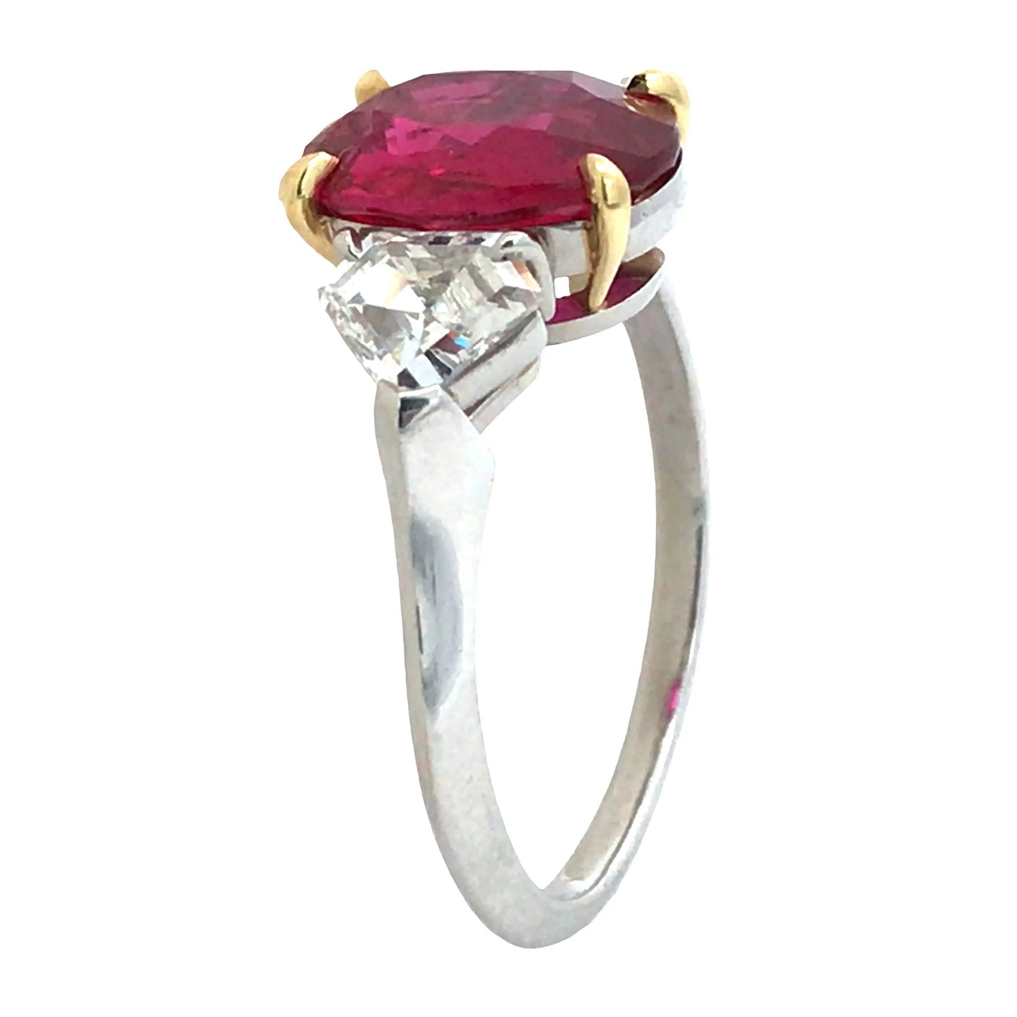 Platinum 18K Gold 3.09ct Mozambique no-heat Ruby Diamond Ring, AGL Lueur Jewelry