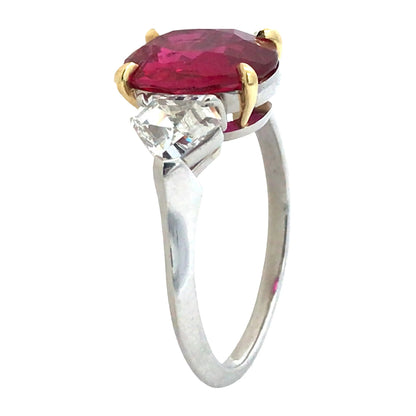 Platinum 18K Gold 3.09ct Mozambique no-heat Ruby Diamond Ring, AGL Lueur Jewelry