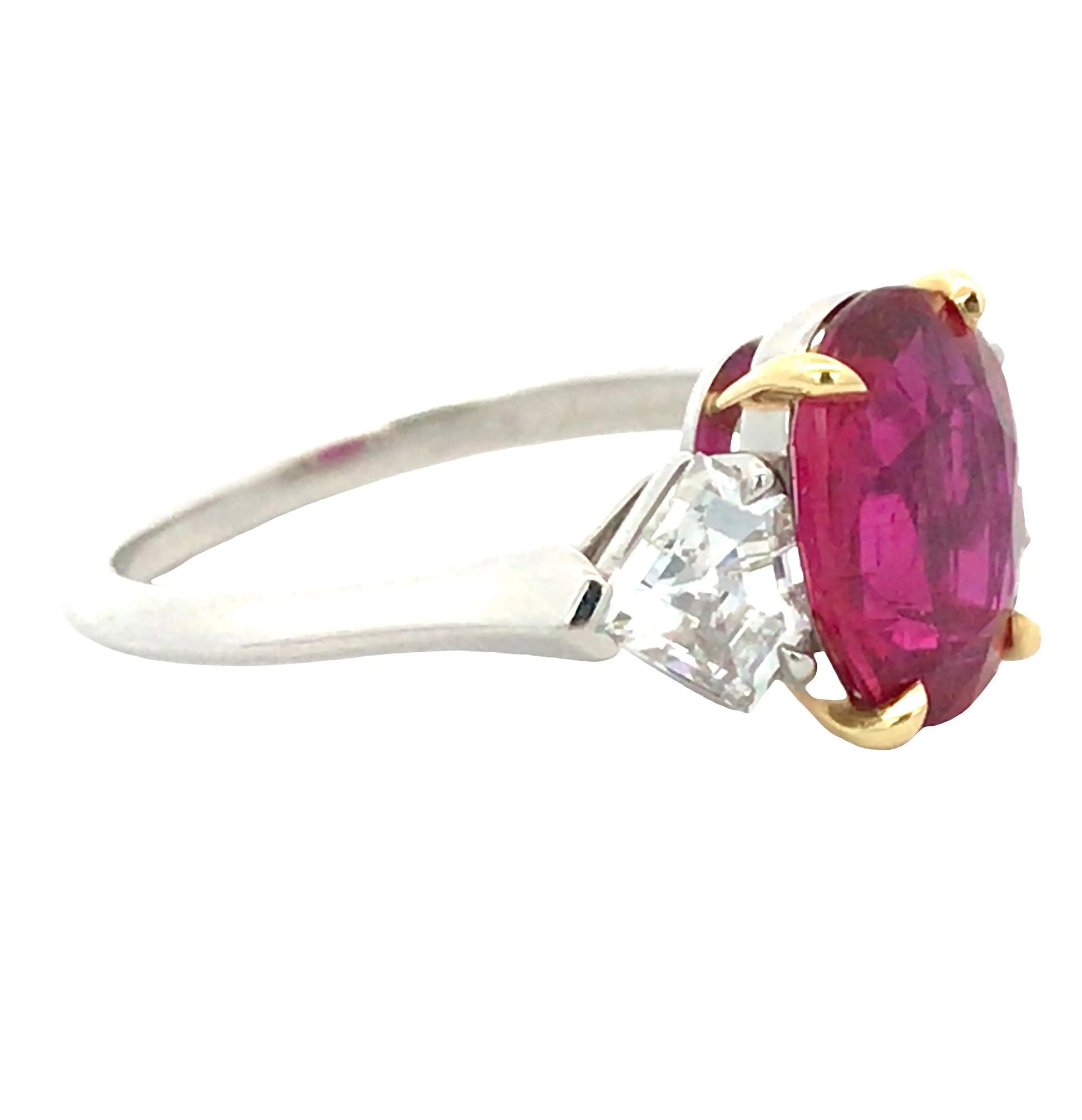 Platinum 18K Gold 3.09ct Mozambique no-heat Ruby Diamond Ring, AGL Lueur Jewelry