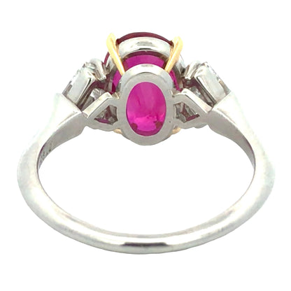 Platinum 18K Gold 3.09ct Mozambique no-heat Ruby Diamond Ring, AGL Lueur Jewelry
