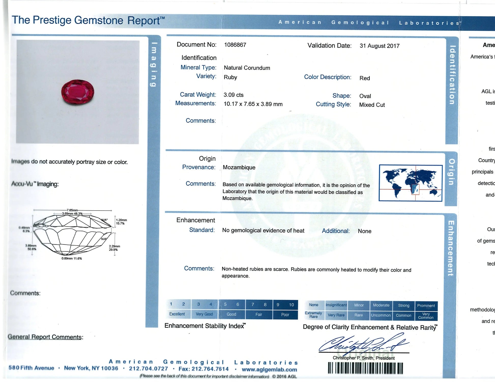 Platinum 18K Gold 3.09ct Mozambique no-heat Ruby Diamond Ring, AGL Lueur Jewelry