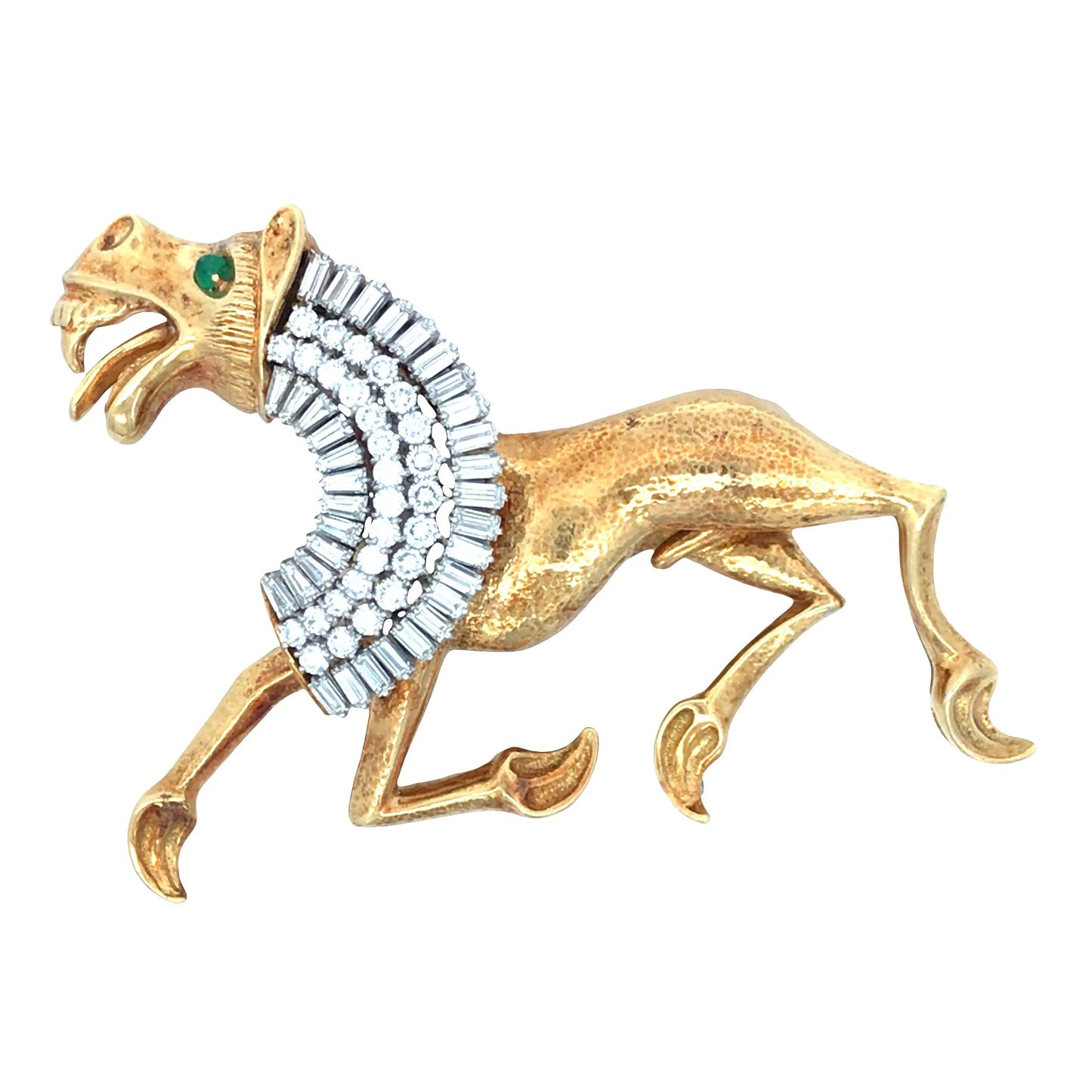 18K Gold Egyptian Horse Diamond Brooch Lueur Jewelry
