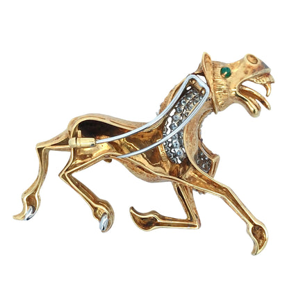 18K Gold Egyptian Horse Diamond Brooch Lueur Jewelry