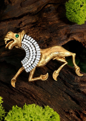 18K Gold Egyptian Horse Diamond Brooch