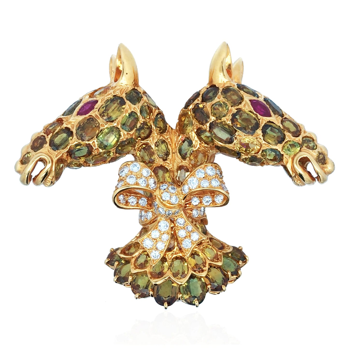 Tiffany Donald Claflin, 18K Gold Color Sapphire Diamond Giraffe Brooch Tiffany
