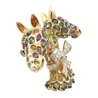 Tiffany Donald Claflin, 18K Gold Color Sapphire Diamond Giraffe Brooch Tiffany