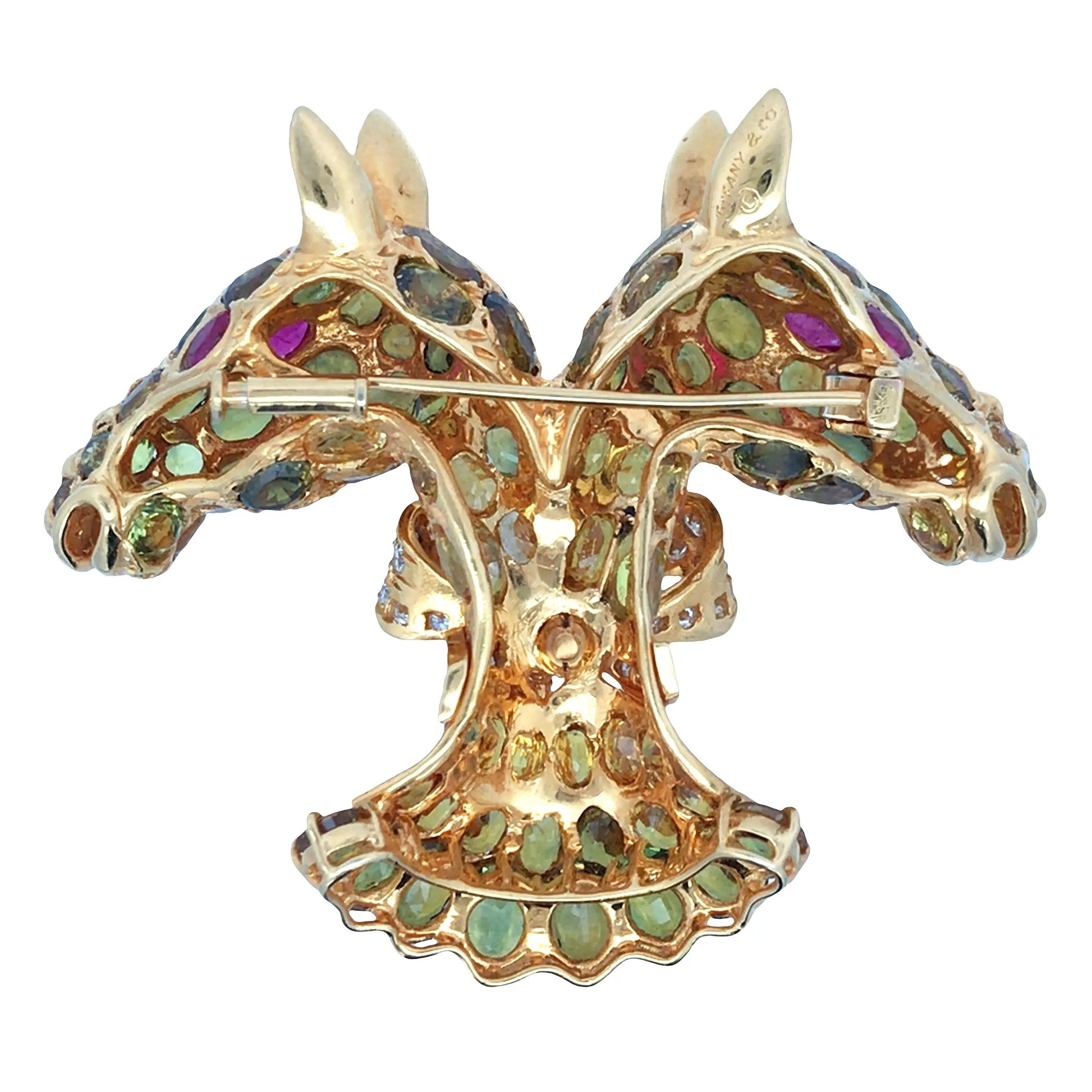 Tiffany Donald Claflin, 18K Gold Color Sapphire Diamond Giraffe Brooch Tiffany