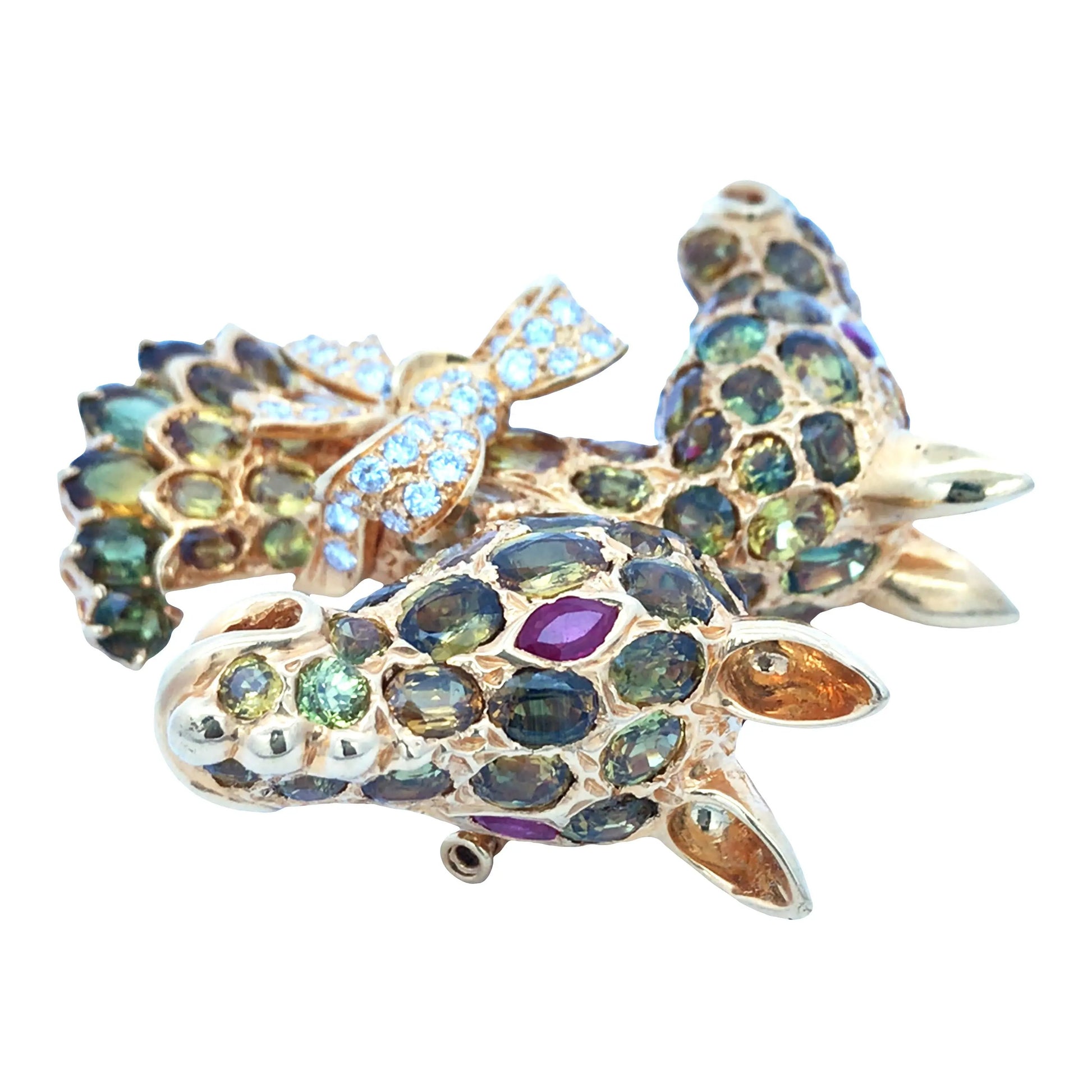 Tiffany Donald Claflin, 18K Gold Color Sapphire Diamond Giraffe Brooch Tiffany