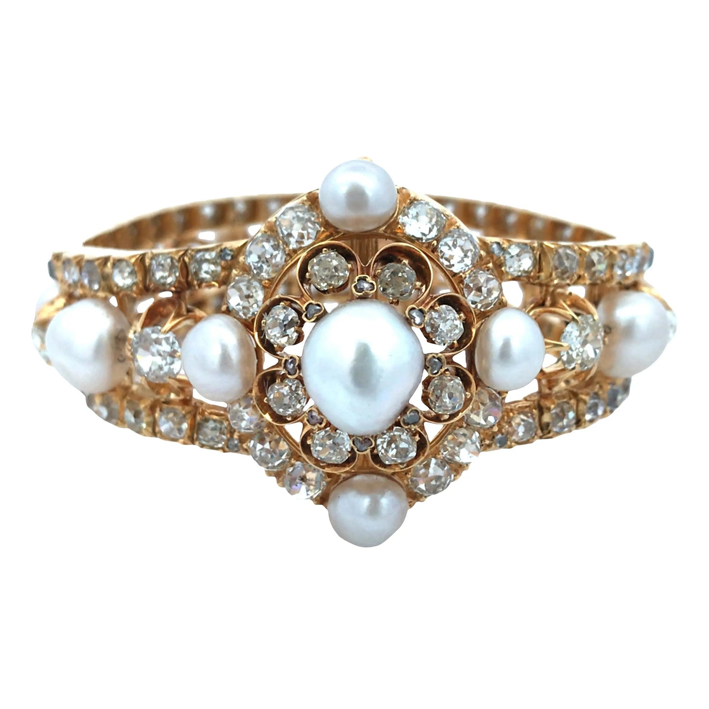 18K Gold Natural Pearl Diamond Bracelet, GIA Lueur Jewelry