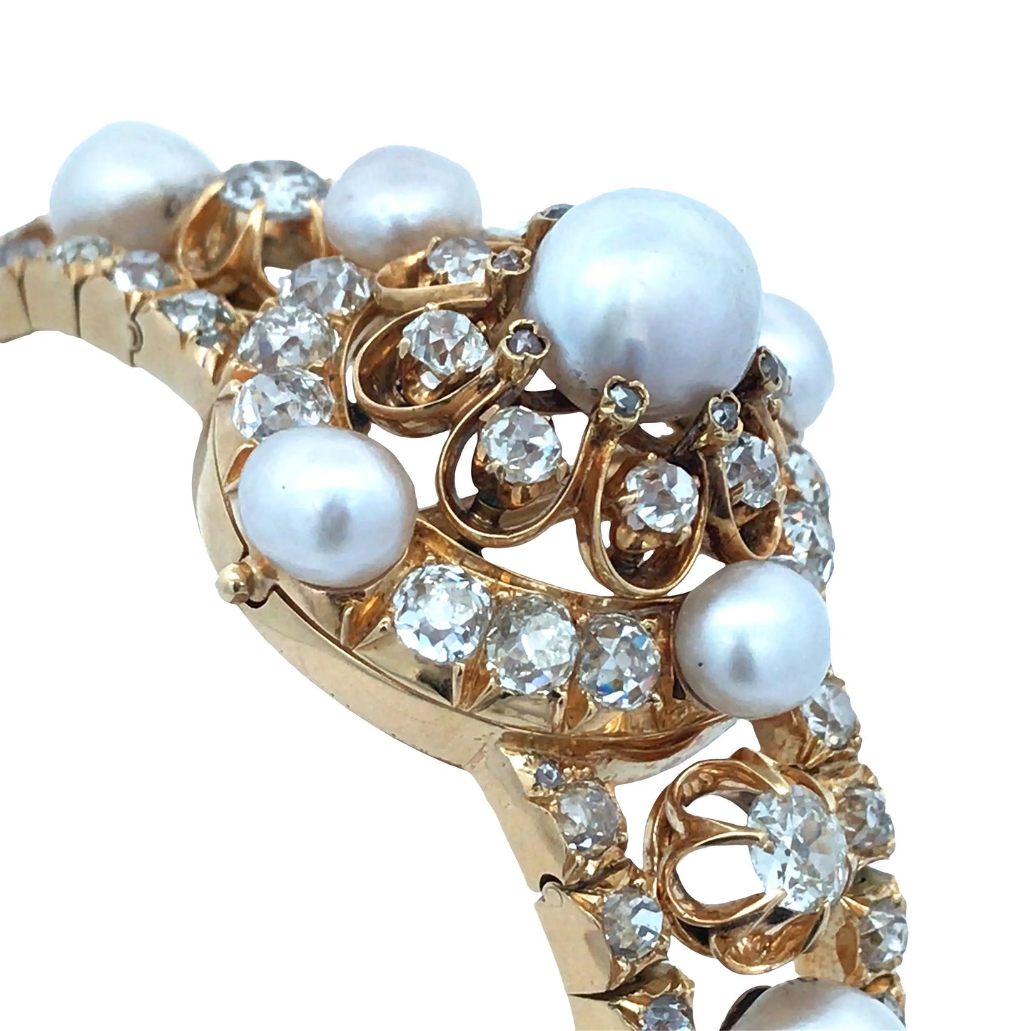 18K Gold Natural Pearl Diamond Bracelet, GIA Lueur Jewelry