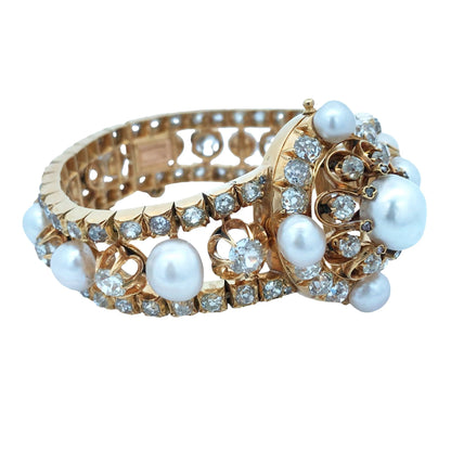 18K Gold Natural Pearl Diamond Bracelet, GIA Lueur Jewelry