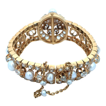 18K Gold Natural Pearl Diamond Bracelet, GIA Lueur Jewelry