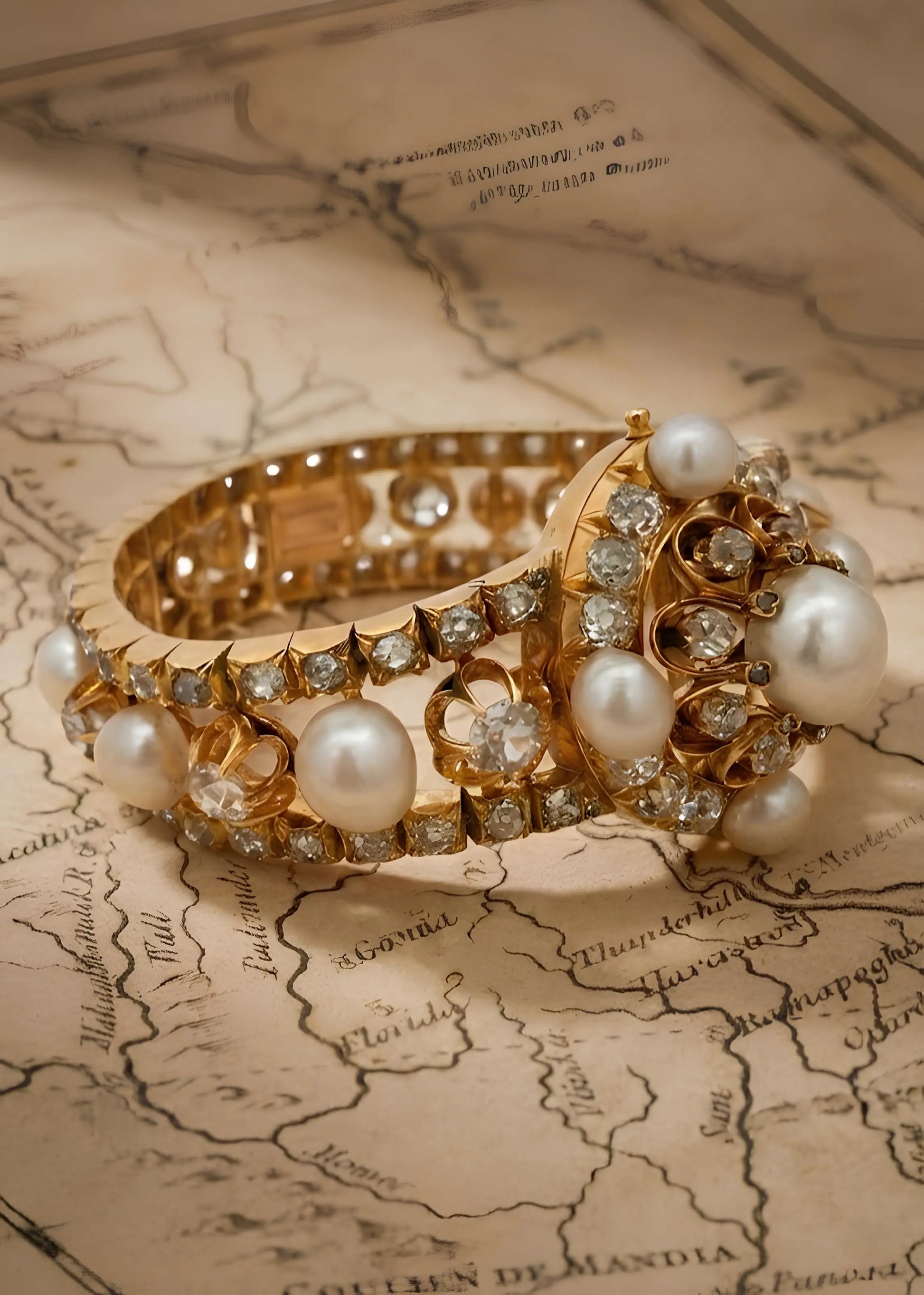 18K Gold Natural Pearl Diamond Bracelet, GIA Lueur Jewelry