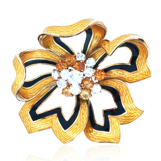 Buccellati, 18K Gold Enamel Flower Brooch Buccellati