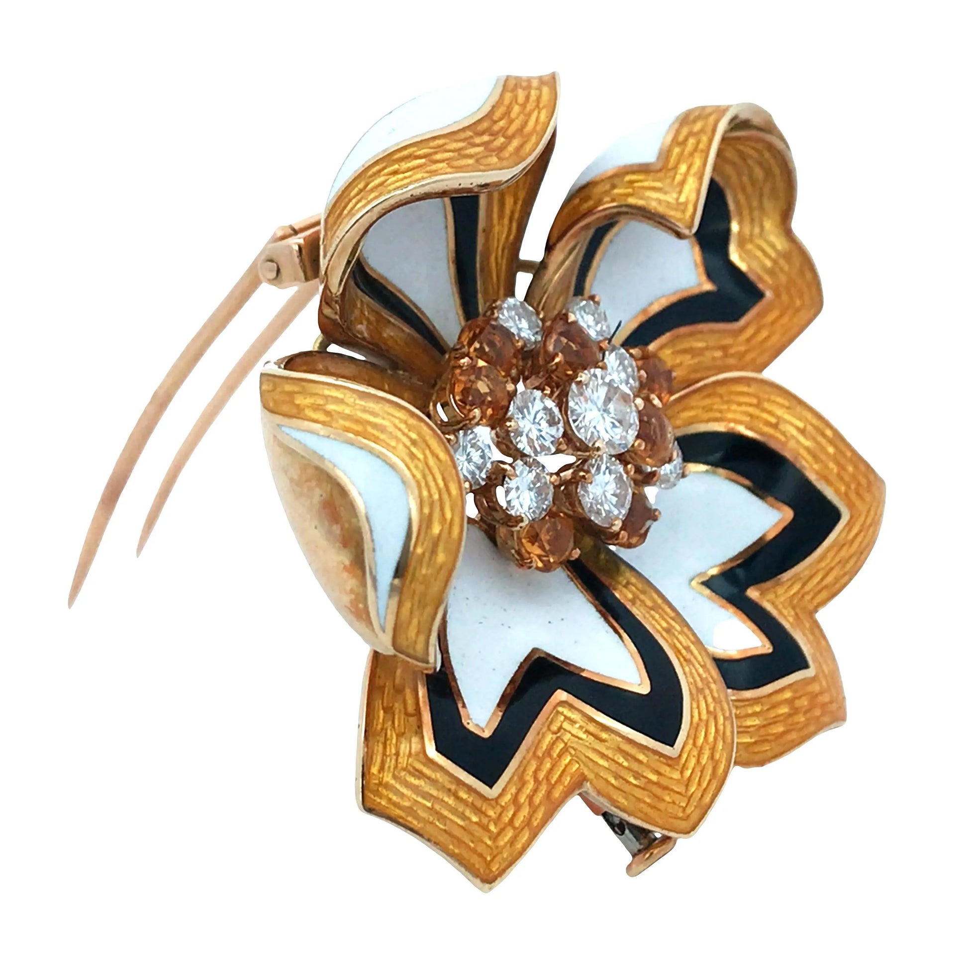 Buccellati, 18K Gold Enamel Flower Brooch Buccellati