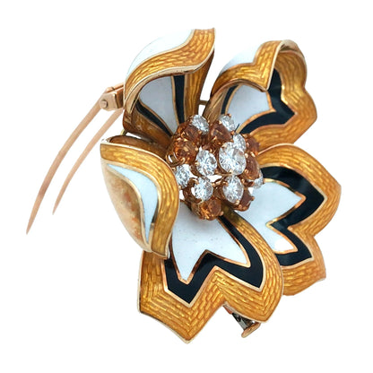 Buccellati, 18K Gold Enamel Flower Brooch Buccellati