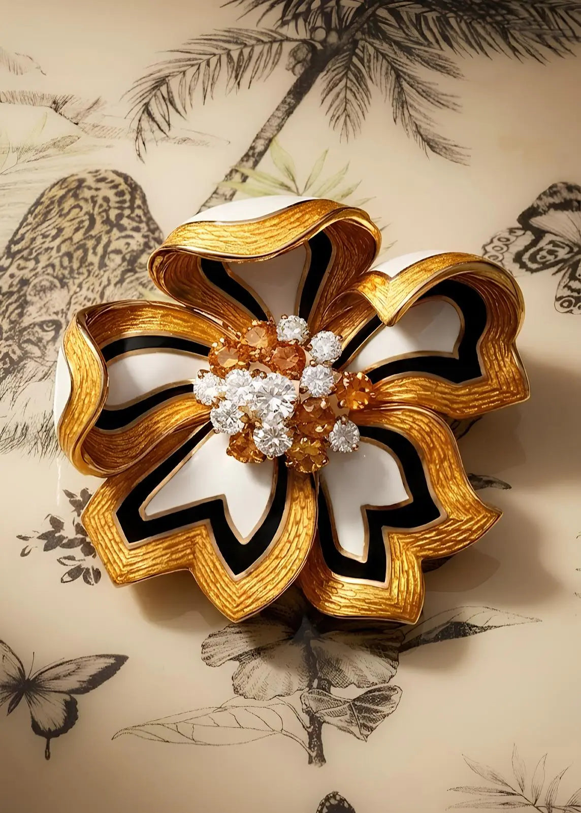 Bvlgari, 18K Gold Enamel Flower Brooch Bvlgari