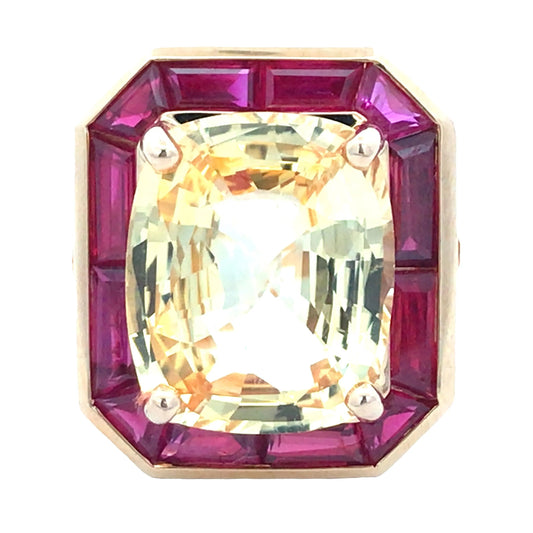 Oscar Heyman, 18K Gold Yellow Sapphire Ruby Ring, GIA, Certificate Oscar Heyman