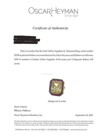 Oscar Heyman, 18K Gold Yellow Sapphire Ruby Ring, GIA, Certificate Oscar Heyman