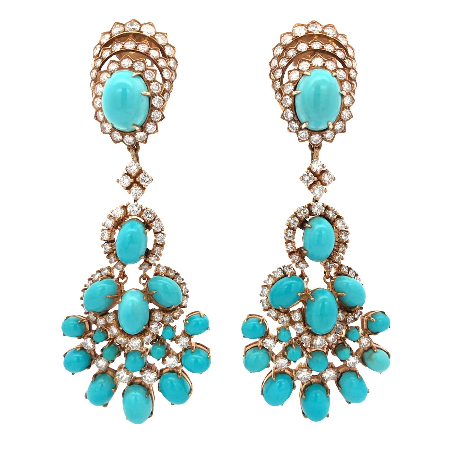 Van Cleef & Arpels, 18K Gold Turquoise Diamond Earrings VCA