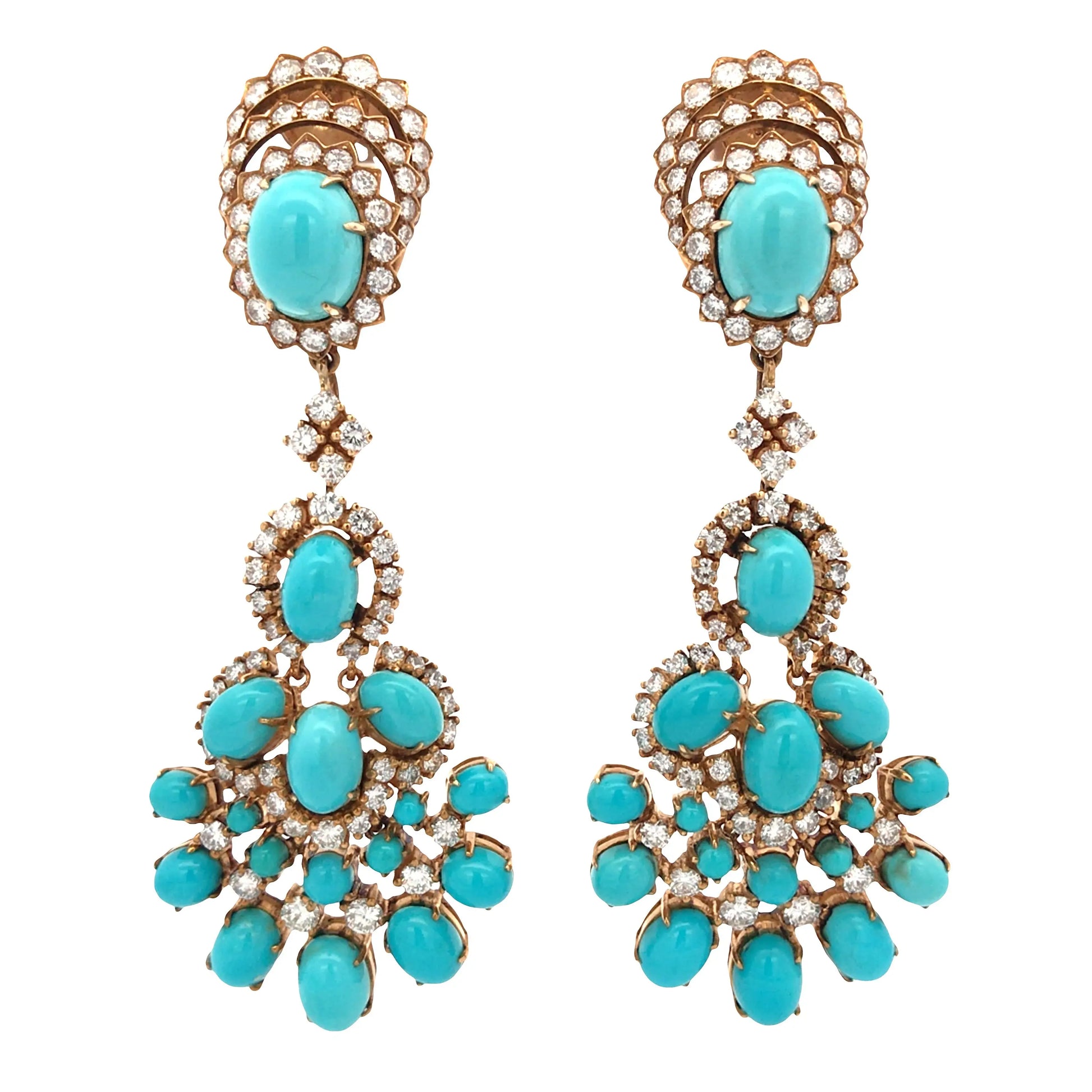 Van Cleef & Arpels, 18K Gold Turquoise Diamond Earrings VCA