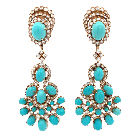 Van Cleef & Arpels, 18K Gold Turquoise Diamond Earrings VCA