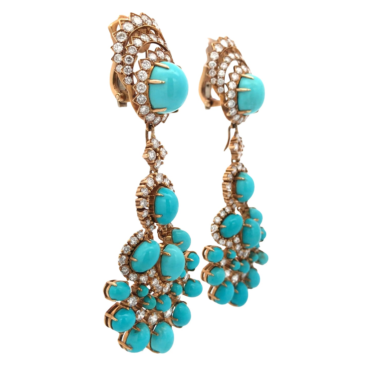 Van Cleef & Arpels, 18K Gold Turquoise Diamond Earrings VCA