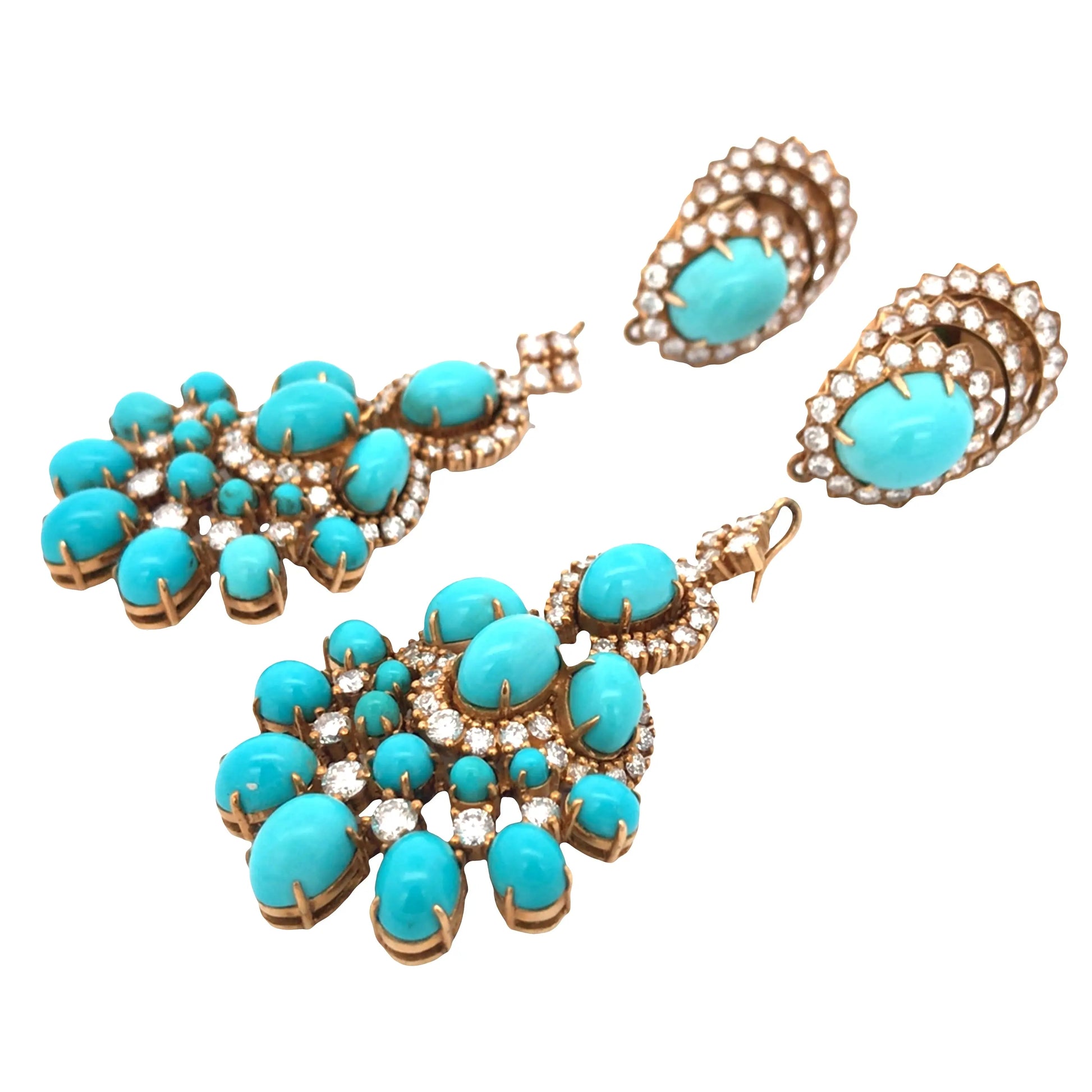 Van Cleef & Arpels, 18K Gold Turquoise Diamond Earrings VCA