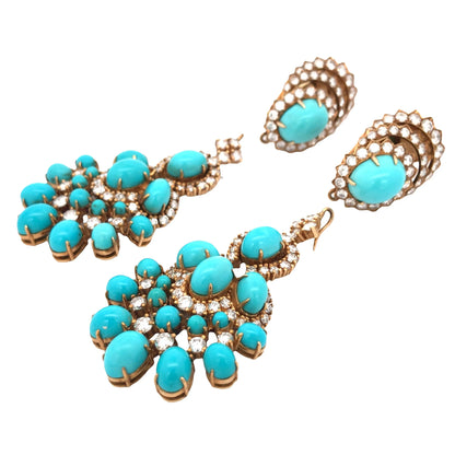 Van Cleef & Arpels, 18K Gold Turquoise Diamond Earrings VCA