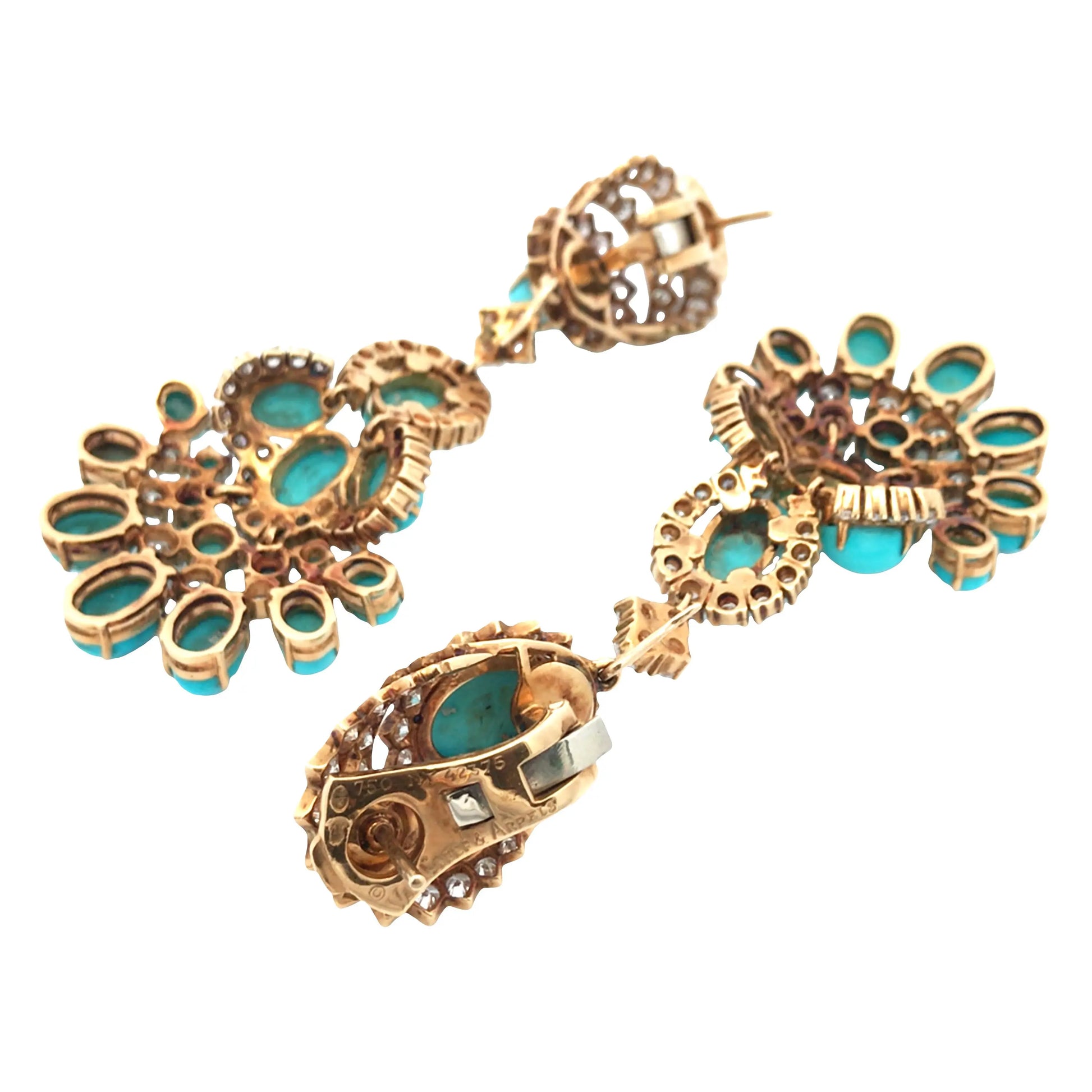 Van Cleef & Arpels, 18K Gold Turquoise Diamond Earrings VCA