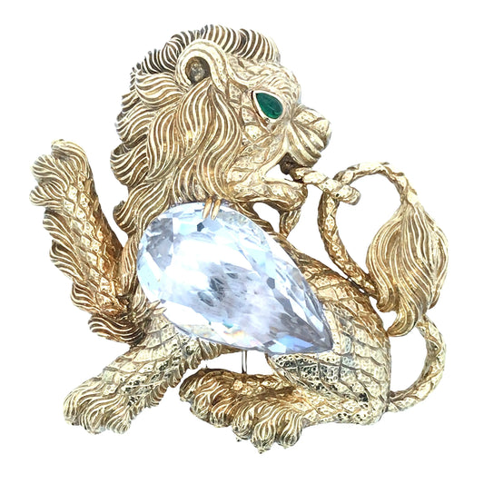David Webb, 18K Gold Crystal Lion Brooch David Webb