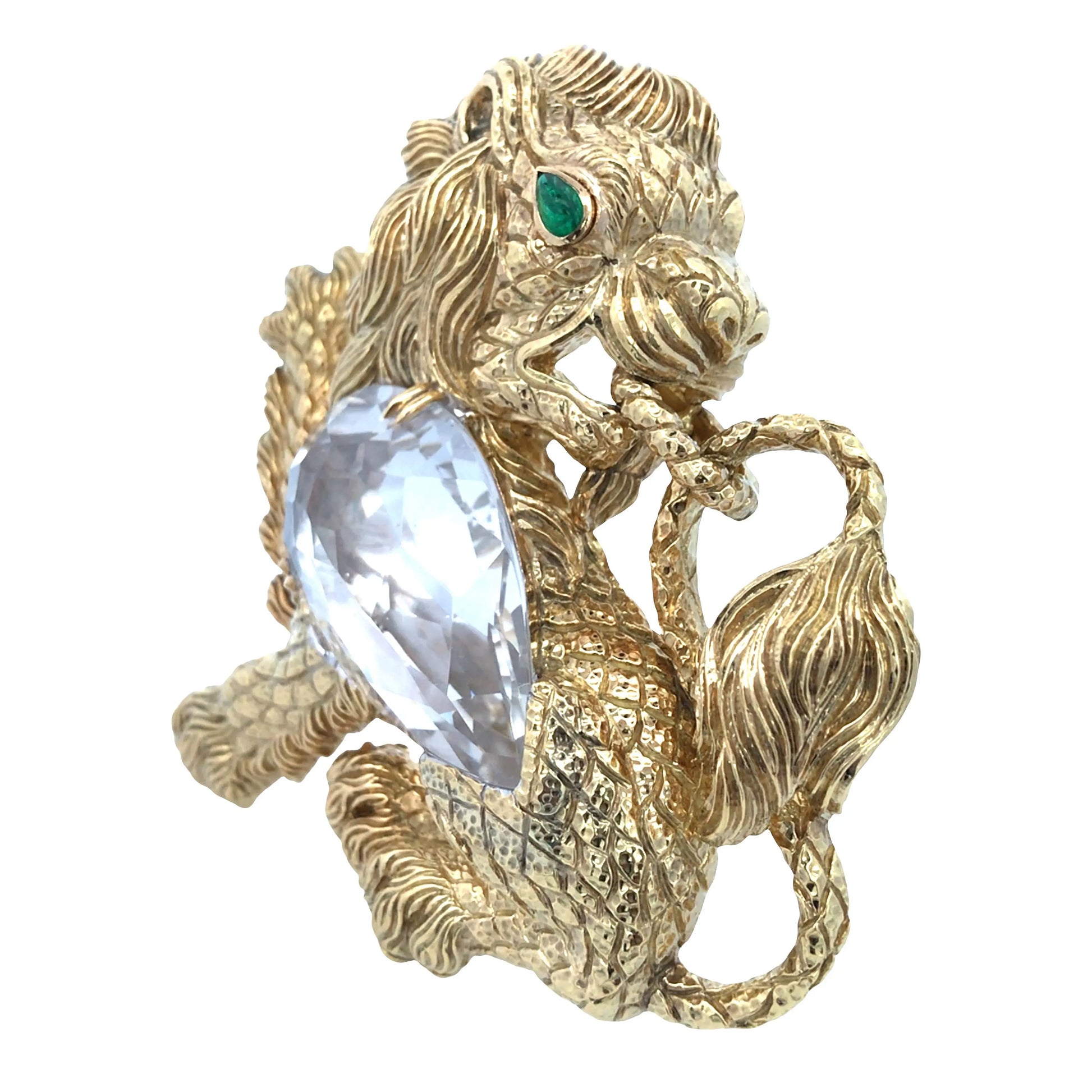 David Webb, 18K Gold Crystal Lion Brooch David Webb