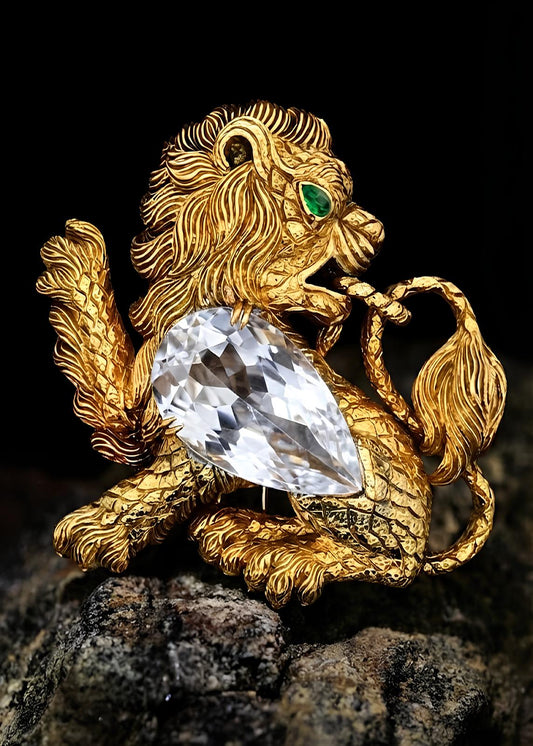 David Webb, 18K Gold Crystal Lion Brooch
