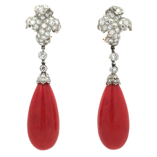 Buccellati, 18K Gold Coral Diamond Earrings Buccellati