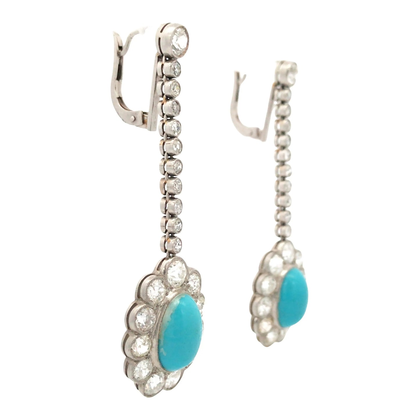 Edwardian Platinum Turquoise Diamond Earrings Lueur Jewelry