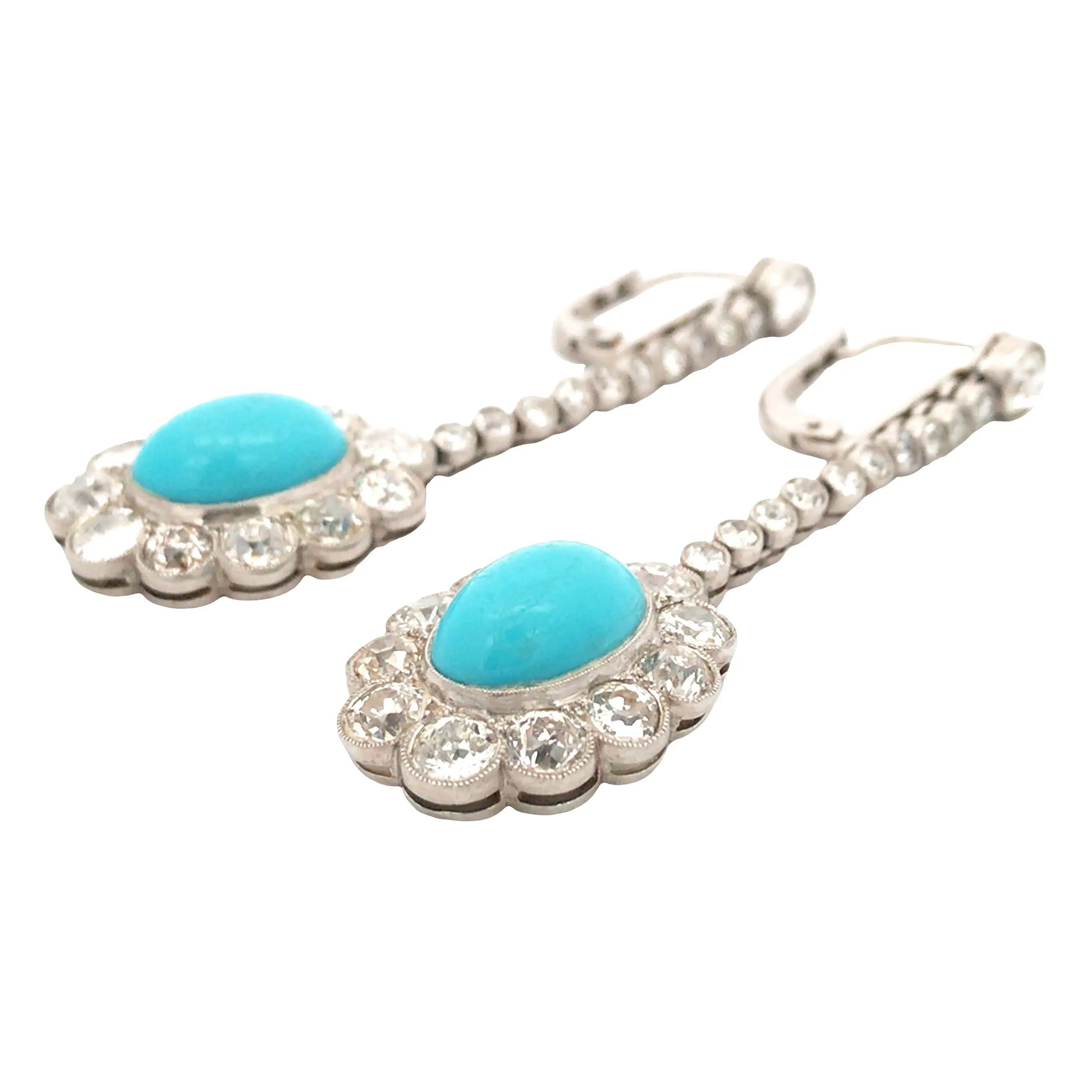 Edwardian Platinum Turquoise Diamond Earrings Lueur Jewelry