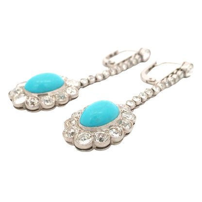Edwardian Platinum Turquoise Diamond Earrings Lueur Jewelry