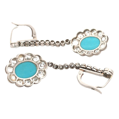 Edwardian Platinum Turquoise Diamond Earrings Lueur Jewelry