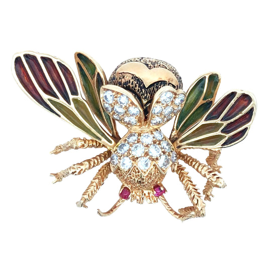 Van Cleef & Arpels, 18K Gold Enamel Diamond Brooch VCA