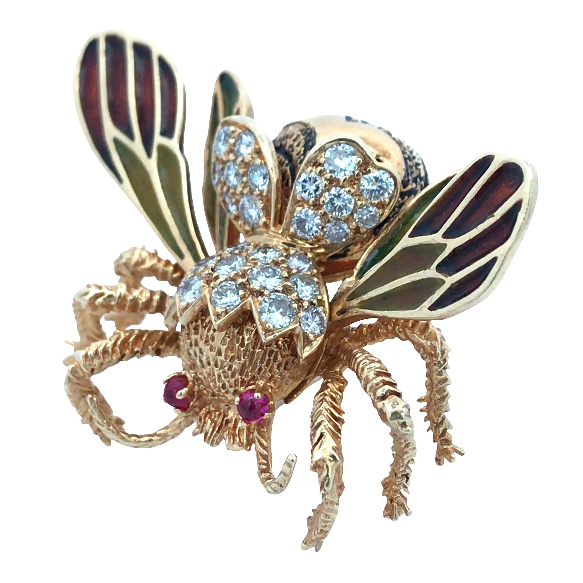Van Cleef & Arpels, 18K Gold Enamel Diamond Brooch VCA