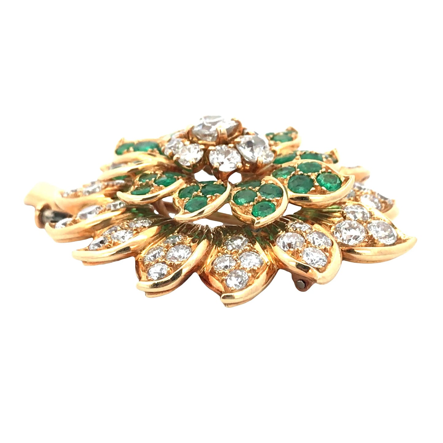 Rene Boivin, 18K Gold Emerald Diamond Brooch Rene Boivin