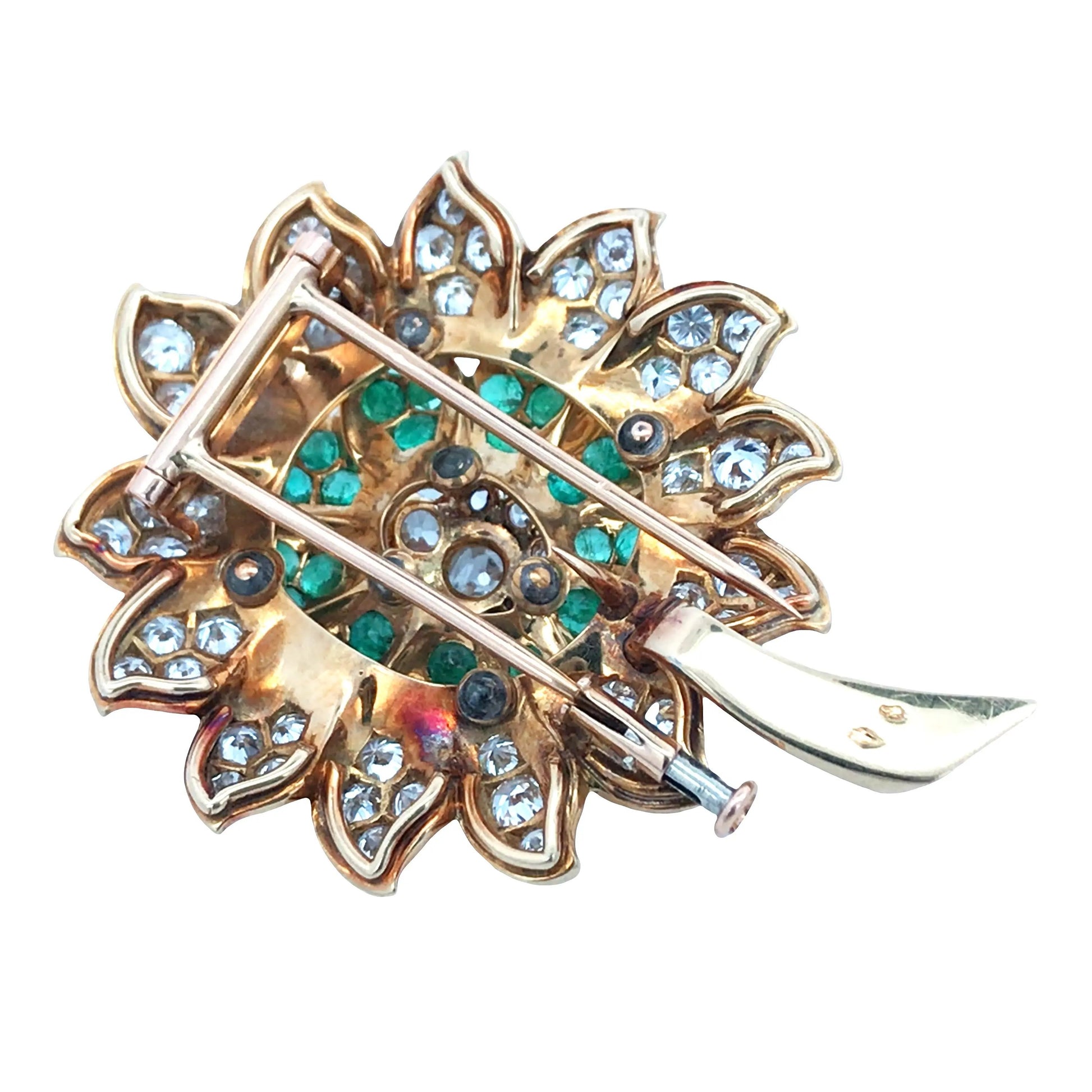 Rene Boivin, 18K Gold Emerald Diamond Brooch Rene Boivin