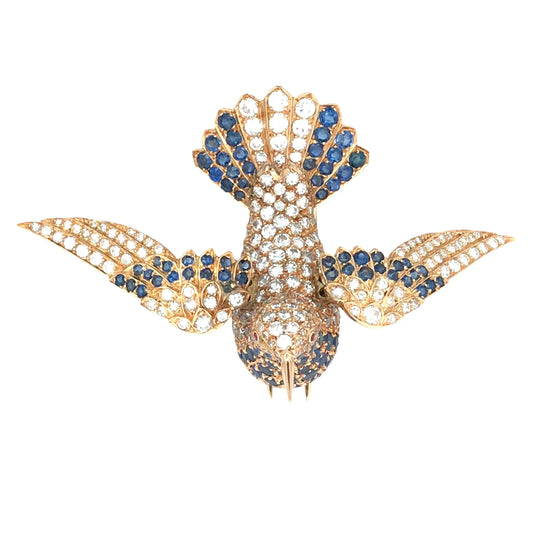 18K Gold Sapphire Diamond Bird Brooch Lueur Jewelry