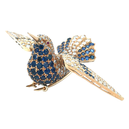 18K Gold Sapphire Diamond Bird Brooch Lueur Jewelry