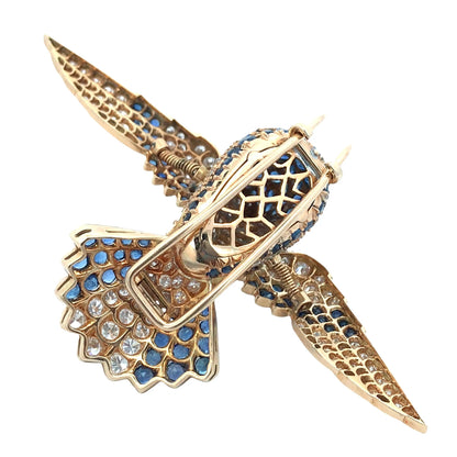 18K Gold Sapphire Diamond Bird Brooch Lueur Jewelry