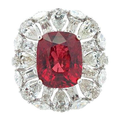 18K Gold Burma no-heat 5.1ct Spinel Diamond Ring, GIA Lueur Jewelry