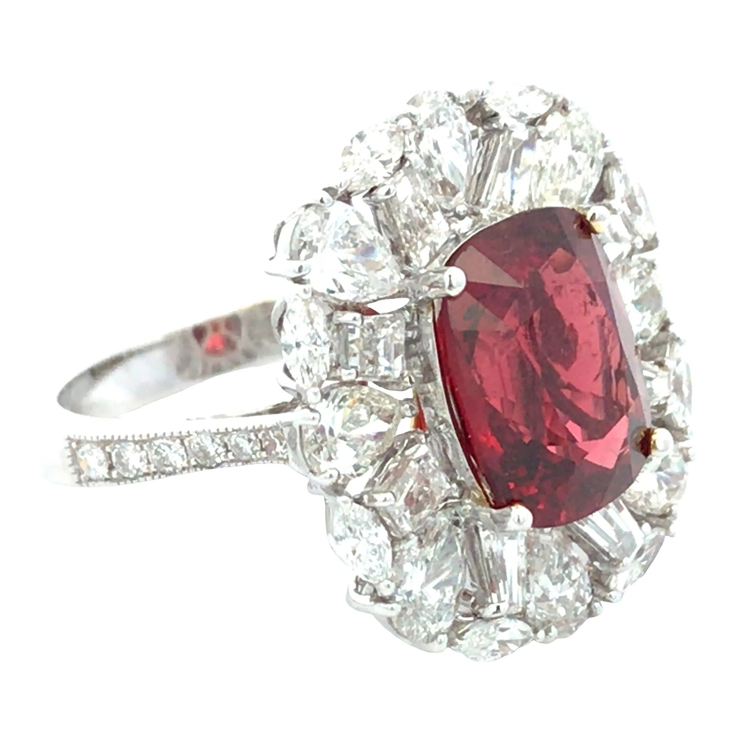 18K Gold Burma no-heat 5.1ct Spinel Diamond Ring, GIA Lueur Jewelry